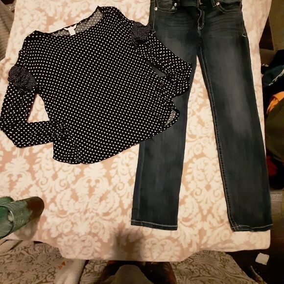 H&M polka dot sz med top Expess Jean's sz 8R - Picture 2 of 8